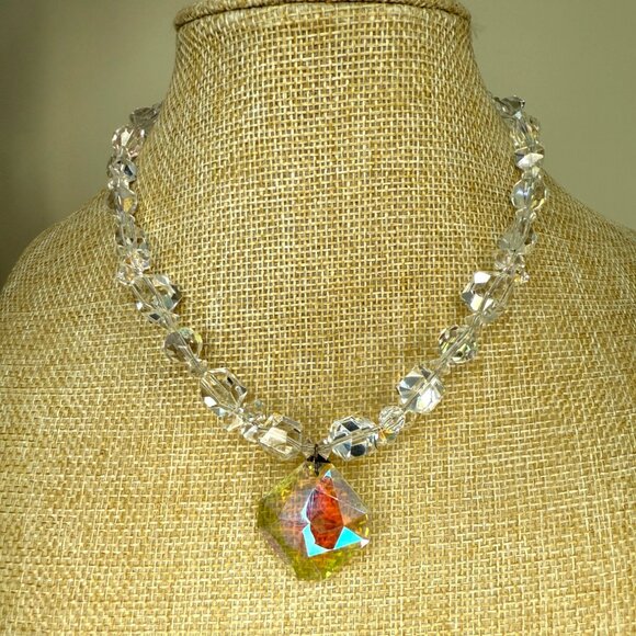 Crystal Necklace With AB Pendant & Toggle Clasp By Adorne Designs - Picture 2 of 13